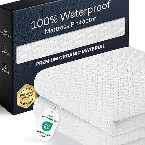 100% Waterproof Full Size Mattress Protector - 360 Pad Protection Against Spills, Stains & Accidents for Parents & Pet Owners - Noiseless & Cooling Viscose Made from Bamboo (White)