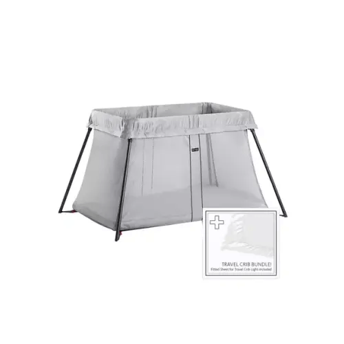 Brands We Love Travel Crib Light Silver & Fitted Sheet Bundle Pack by Janie and Jack