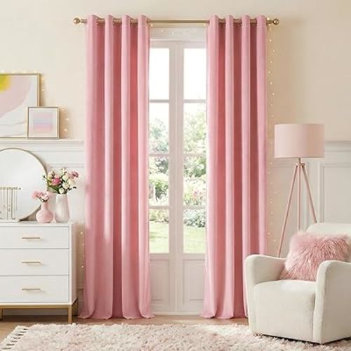 NICETOWN Baby Pink Velvet Curtains 96 inch Long for Girls Shower Gift - Room Darkening Super Soft Touch Window Treatments for Bedroom and Nursery, W52 x L96, 2 Panels