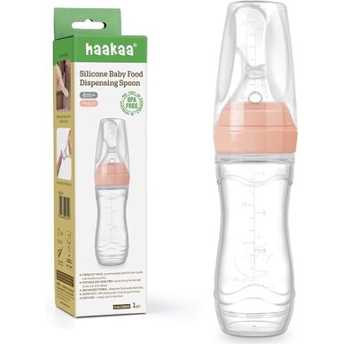 Haakaa Silicone Baby Food Dispensing Spoon Feeder 4oz,BPA Free,Peach
