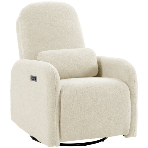 Ebern Designs Power Recliner Swivel & Rocker Exquisite Design Ladies' Soft Pillow With USB & TYPE-C Port Teddy Fabric & Reviews | Wayfair