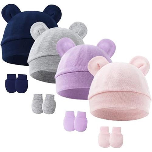 Newborn Baby Hats and Mittens Set Infant Toddler Beanie Caps Newborn Gloves for Baby Boys Girls