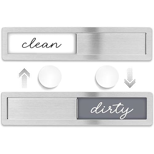 Clean Dirty Magnet for Dishwasher - Stainless Steel Dishwasher Magnet Clean Dirty Sign - Clean/Dirty Magnetic Signs That Says Clean & Dirty for Home or Kitchen - Optional Adhesive for Non-Metal Surfaces - Millennial Gray and White