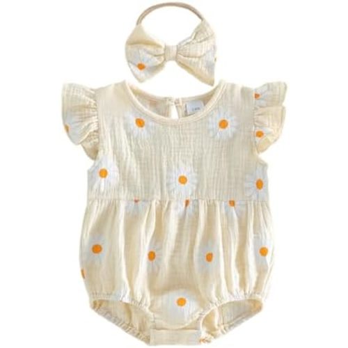 Newborn Baby Girl Clothes Ruffle Sleeve Solid Smocked Bubble Romper Jumpsuit Bow Headband Cute Summer Clothes