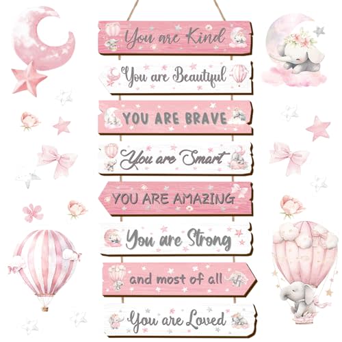 Qunclay Girls Room Decor Inspirational Hanging Sign, Elephant | Aesthetic Art Wall, Inspiring Colorful Wooden Decoration, for Kids Toddler Boy Baby Bedroom Nursery Dorm Decor, 6-12 Years