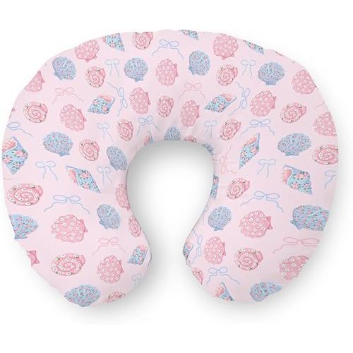 Pink Seashells Scallops Floral Ribbon Nursing Pillow Covers Retro Summer Cottagecore Soft Stretchy Nursing Cover for Breastfeeding Pillows Pastel Coastal Ocean Slipcover for Baby Girls Boys Newborn
