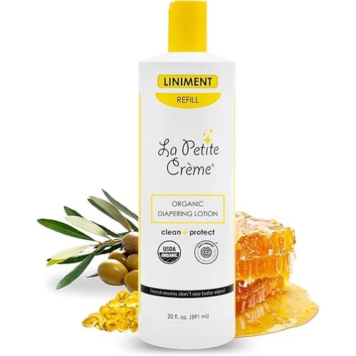 La Petite Creme French Premium Diapering Lotion - Diaper Cream Alternative to Baby Wipes - Gentle Moisturizer & Skin Cleanser with USDA Certified Organic Ingredients - Baby Essentials (20 oz)