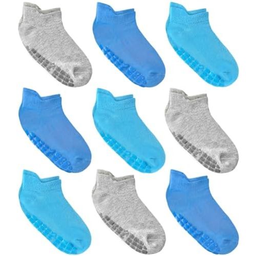 Simply Kids Baby Non-Slip Ankle Socks (9 Pairs) – Superior Grip, Soft Cotton, for Active Toddler Girls & Boys (Ages 0-7)