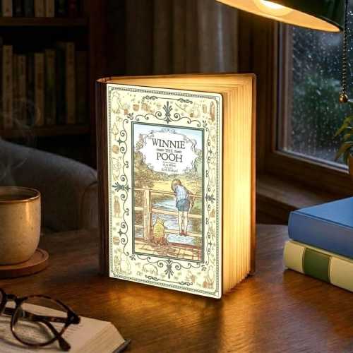 Winnie the Pooh Book Lamp, Vintage AA Milne Wooden Folding Light, Christopher Robin Poohsticks Bridge Nightlight, Disney Nursery Room Decor
