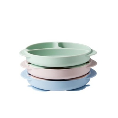 Bc Babycare Owl Power Suction Silicone Plate 3 Packs Pink+Blue+Green