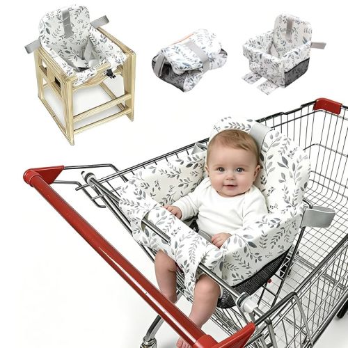 Shopping Cart Cover for Baby Boy & Girl,High Chair Cover for Restaurant Seat,Soft Padded Machine Washable Infant Toddler Buggy Seat Cover,Swing Insert for Infant & Toddler - Gery Leaves