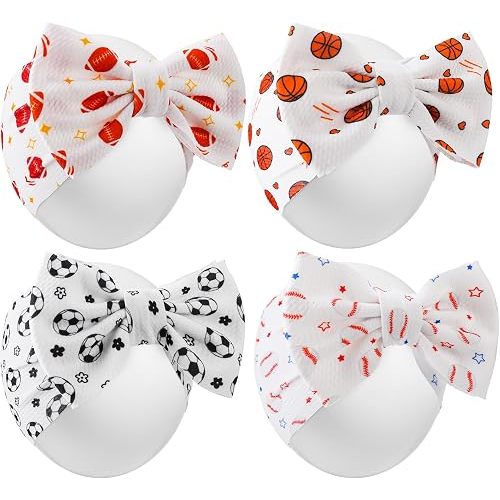 JATEBI 4 Pcs Baby Bow Headbands Sport Ball Bow Hair Accessories Set