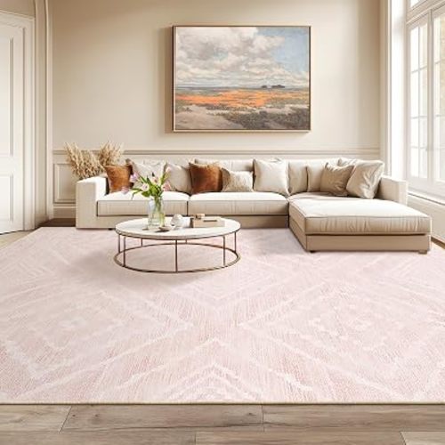 BESTSWEETIE 9'x12' Washable Area Rug for Living Room Bedroom Lightpink