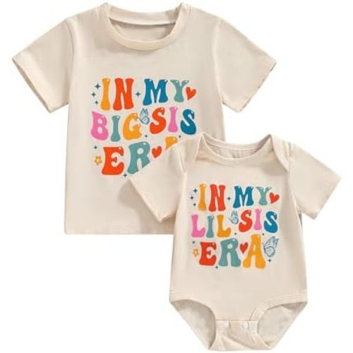 Big Sister Little Sister Matching Outfits Newborn Baby Girl Letter Romper Kids Toddler Girl T Shirt Tops Clothes Set