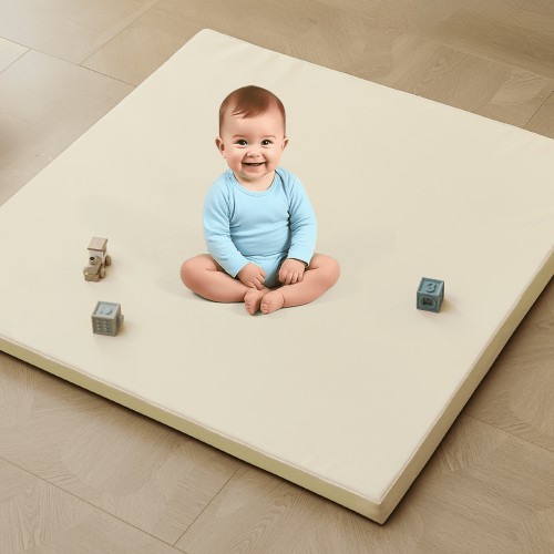 Teler Leather Baby Play Mat, 1.3" Thick Leather Crawling Mat, Cushioned & Waterproof Soft Playmat for Toddlers, Infants, 71" x 79", Beige