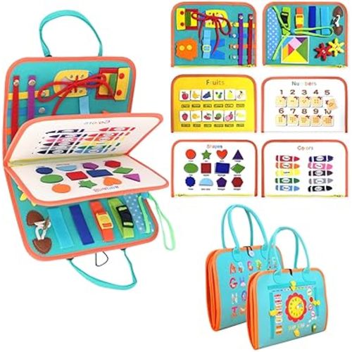 Montessori Activity Busy Book for Toddler - 1 2 3 4 5 Years Old Activity Busy Board Toy, Sensory Board Toy Educational Activities for Fine Motor Skills Learning, Travel Toys for Airplane Car Christmas