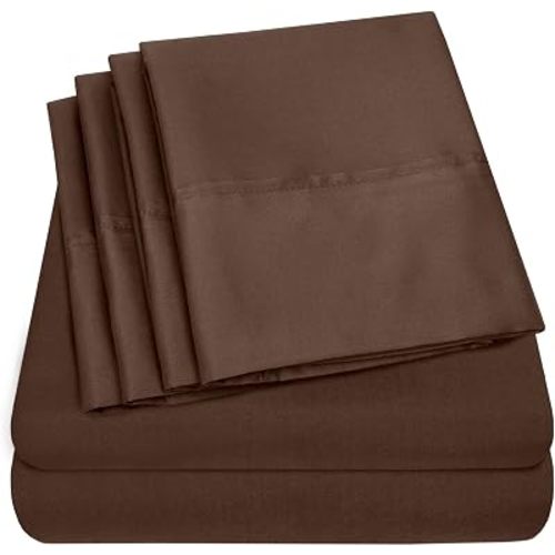 Queen Sheets Brown - 6 Piece 1500 Supreme Collection Fine Brushed Microfiber Deep Pocket Queen Sheet Set Bedding - 2 Extra Pillow Cases, Great Value, Queen, Brown