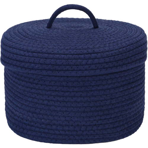 Sea Team Round Cotton Rope Storage Basket with Lid, Lidded Woven Storage Bin, Nursery Storage Container, Diaper Caddy, Baby Shower Basket, Box, Organizer, 11.8 x 11.8 x 6.7 Inches, Navy