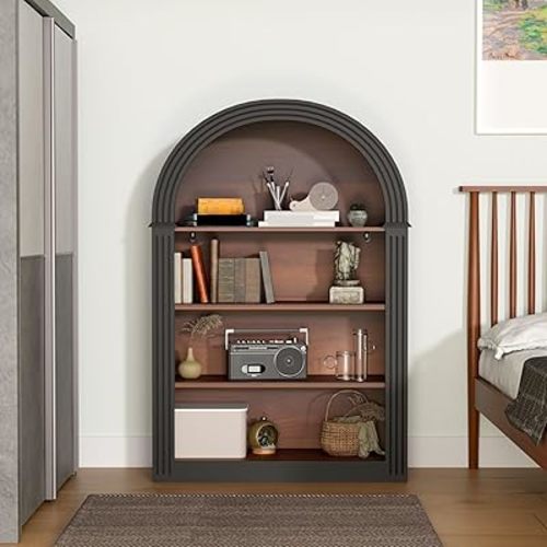 Bookcase, 4-Shelf Tall Bookshelf, 45.66" Open Display Floor Arched Bookcase, Large Storage Organizer for Library, Bedroom, and Living Room