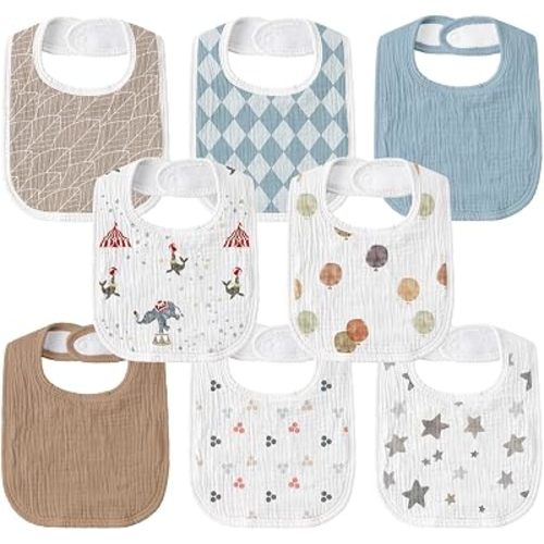 Muslin Bibs for Baby Boy, Adjustable Fit for Drooling and Teething Toddler