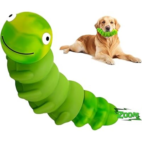Caterpillar Dog Chew Toys for Aggressive Chewers, Tough Indestructible Squeaky Dog Toy with Beef Flavor Nylon Rubber for Large Medium Dogs to Keep Them Busy and Reduce Boredom (Green)