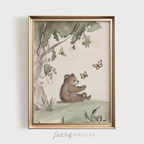 Woodland Nursery Art Print | Neutral Bear Baby Room PRINTABLE Wall Art | Vintage Animal Illustration | Digital Download | #1171