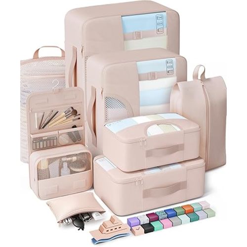 Veken 8 Set Packing Cubes, Cruise Ship Travel Essentials Accessories for Beach Vacation, Personalized Gifts for Women Mom Her, Suitcase Organizer Bags for Luggage with Hanging Toiletry Bag