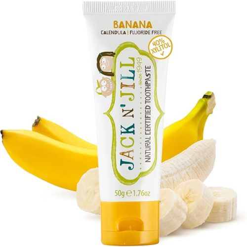 Jack N' Jill Natural Toothpaste for Baby and Infants - Fluoride Free Training Toothpaste, 40% Xylitol, BPA Free - Banana, 1.76 oz (Pack of 1)