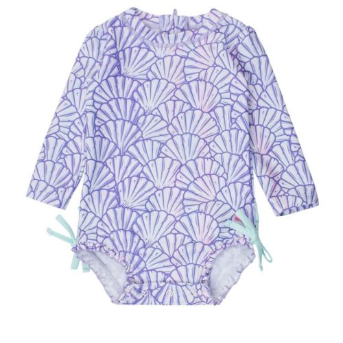 RuffleButts Baby/Toddler Girls UPF50+ Long Sleeve One Piece Rash Guard