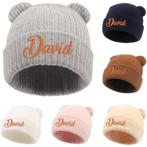 Personalized Baby Hat for Boys Girls Custom Name Newborn Beanies 0-12 Months Preemie Infant Gift Knit Winter Hats