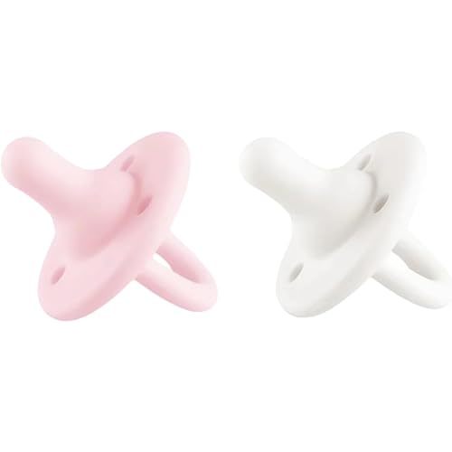 Lee Lee and Me Newborn Pacifier 2-Pack - Powder & Blush - 100% Medical Grade Silicone Paci - Breast-Like Nipple for Natural Latch - Size 0-18 Months