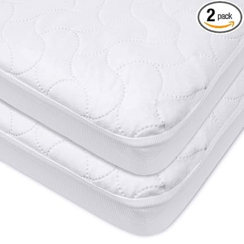 American Baby Company 2 Pack Waterproof Fitted Crib Mattress Protector 52" x 28" - Quilted, Noiseless, Soft & Breathable Crib & Toddler Mattress Pad Cover