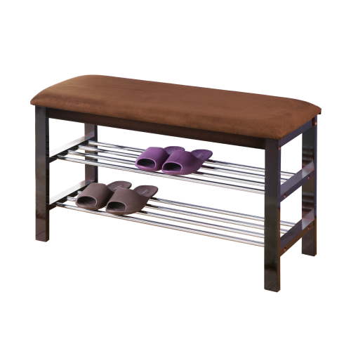 Roundhill Furniture Wood Shoe Bench in Dark Espresso