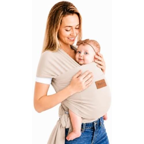 Baby Wrap Carrier - Breathable Cotton Newborn to Toddler Carrier 8-35 lb - Secure Postpartum Baby Holder with Front Pocket by Max&So (Grey)