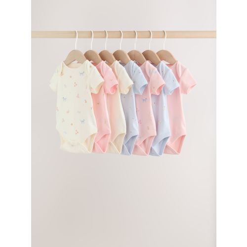 Multi Pastel Character 7 Pack Short Sleeve Baby Bodysuits