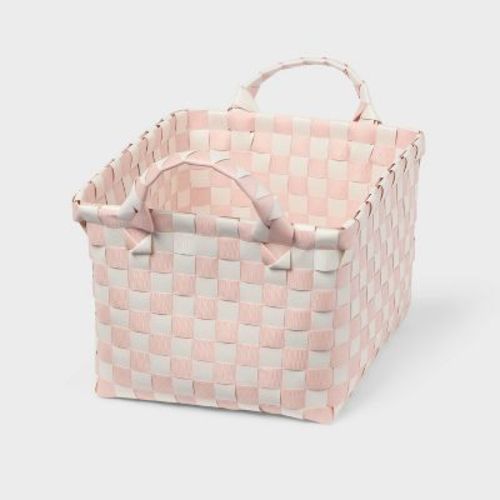 Woven Plastic Basket Small Pink Checkered - Brightroom™