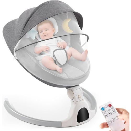 Baby Swing for Infants,Comfort Cradling Baby Rocker Portable Newborn Swing with Music/Remote Control/Timing Function,Grey