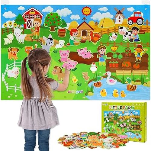 Dr.Rapeti Farm Animals Felt Story Board Set 41PCS Preschool Farmhouse Barnyard Theme Busy Board Story Set Storytelling Early Learning Interactive Play Kit Wall Hanging for Toddlers Kids Children 4+