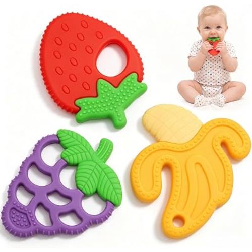 3 Pack Baby Teething Toys Silicone Baby Fruit-Shaped Teether Set