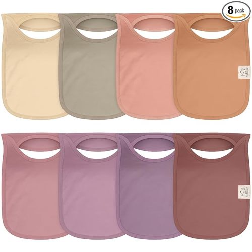 KeaBabies 8-Pack Baby Bibs for Boys, Girls - Pullover Bibs for Drooling Teething Baby Girl & Boy Toddler, Newborn, Soft & Absorbent, Cute Colors, Large Torso Coverage Keep Infant Clean & Dry (Mauve)
