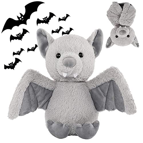 AngelGift Cuddly 11 inch Plush Bat Stuffed Animal Halloween Stuffed Animal Plush Toy Plush Animal Doll Bedtime Toys Birthday Xmas Furry Gifts for Children Kids Baby Toys (Grey, 11 inch)