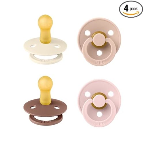 BIBS Pacifiers - Colour 4-Pack | BPA Free Baby Pacifier | Round Nipple Binkies | Natural Rubber Latex Soother | Made in Denmark | Size 1 (0-6 Months) | Vanilla Mix