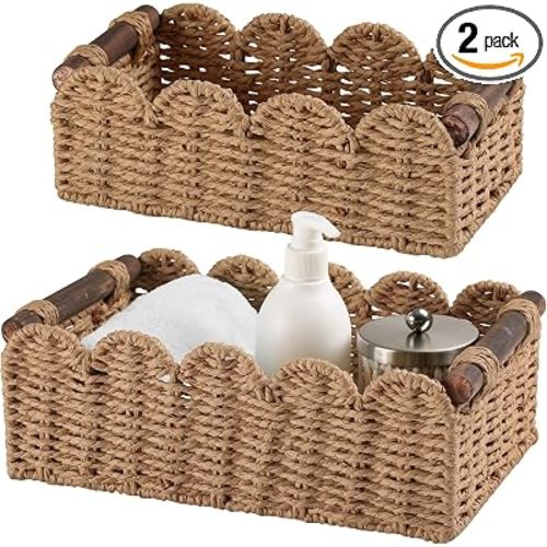 Storage Basket Wicker Baskets for Organizing Toilet Paper Storage Basket for Toilet Tank Top,Cream