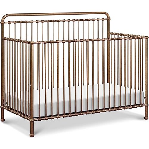NAMESAKE Winston 4-in-1 Convertible Crib - GREENGUARD Gold Certified Metal Baby Crib Convertible to Toddler Bed, Daybed, Full Size Bed w/ 4 Mattress Heights - Vintage Gold Bedside Crib for Baby