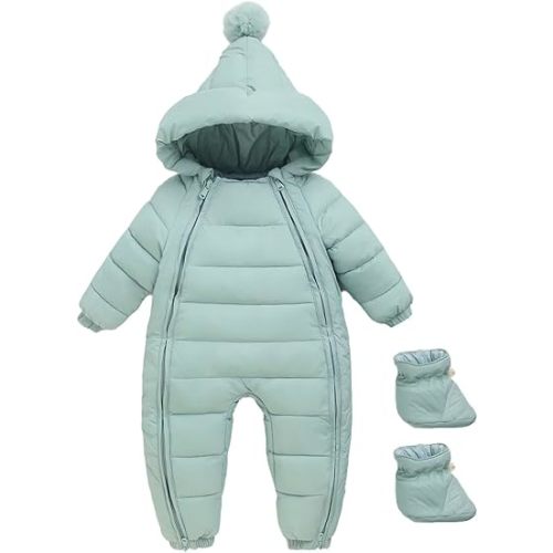 Baby Snowsuit Newborn Winter Unisex Jumpsuit Infant Hooded Double Zipper Romper Girls Boys Warm Outwear