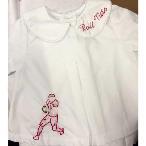 Hand Embroidered Peter Pan Collar Diaper Shirt Alabama crimson tide football player boys Roll Tide elephants red