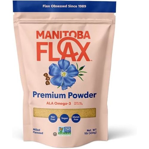Premium Flaxseed Powder (NEW LOOK!) | Manitoba Flax by Manitoba Milling Co.| 1 lb. bag | 3000 mg Omega-3, Fiber, Plant Protein | Vegan, Non-GMO, Gluten Free | Use in smoothies, oatmeal, yogurt, baked goods, dressings and sauces, and more