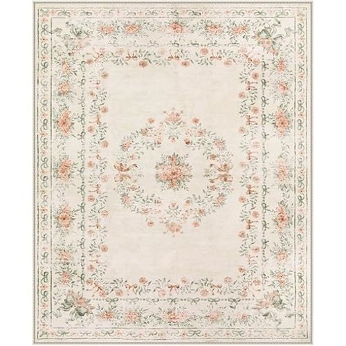 Wonnitar Floral Bow Print Washable 8x10 Rug, Beige