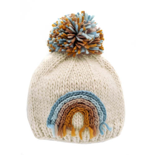 Teal Rainbow Knit Pom Hat