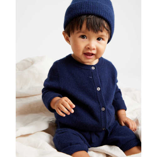 Mongolian Cashmere Cardigan - Baby Gender Neutral - Navy - 6 to 9 mos